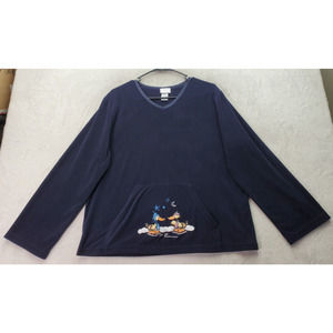 Jasmine Rose Sleep Shirt Women's Large Navy Polyester Pockets Long Sleeve V Neck